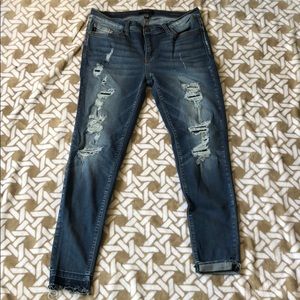 Holey jeans with denim backing & distressed seams